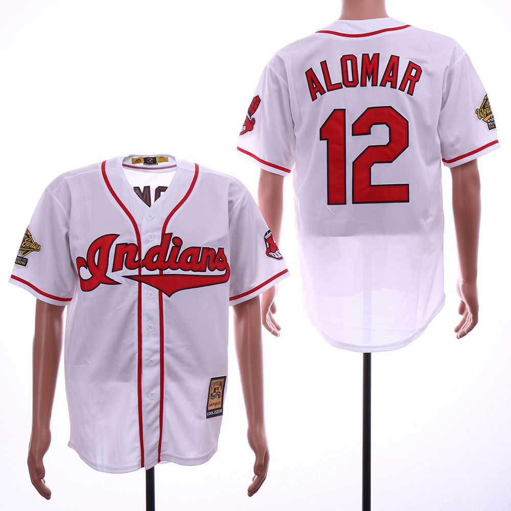 Men Cleveland Indians #12 Alomar White Throwback MLB Jerseys